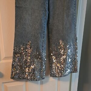 Boston Proper Blue Jeans with Silver Sequins